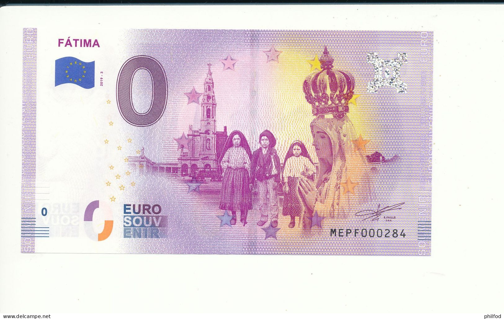 Billet Touristique 0 Euro - FÁTIMA - MEPF - 2019-3 - N°284 - Other & Unclassified