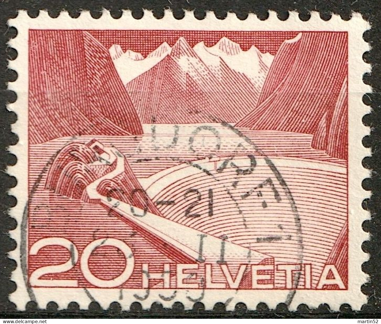 Schweiz Suisse 1949: Grimsel-Stausee Zu 301 URTYPE Mi 533 I Yv 485 VARIÉTÉ Mit Voll-⊙ BURGDORF 26.II.1950 (Zu CHF 80.00) - Abarten