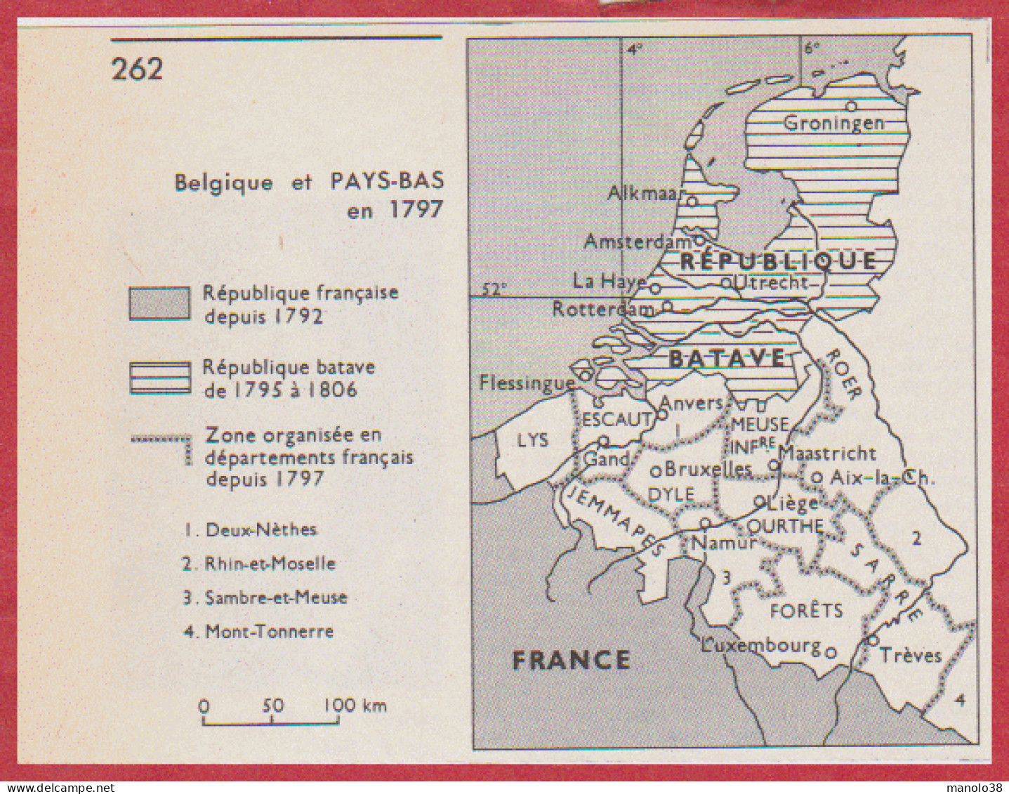 Belgique Et Pays Bas En 1797. Carte Historique. Larousse 1960. - Historische Dokumente