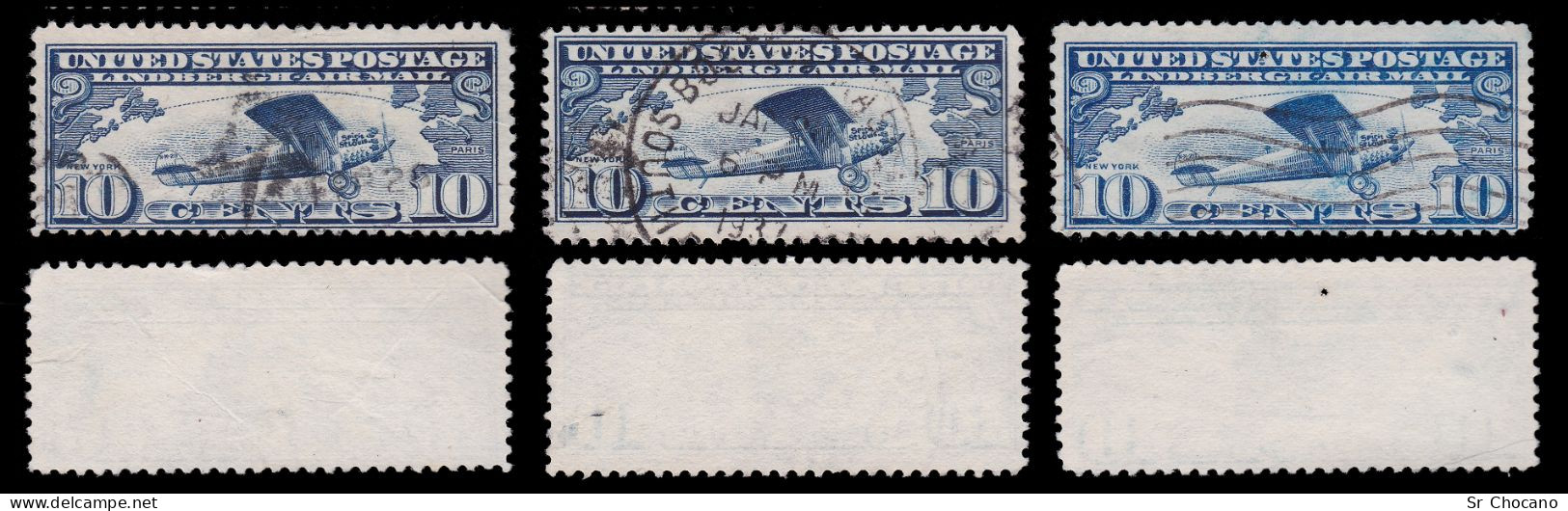 US.AIR MAIL.1927.Lindbergh Spirit St. Louis.10.USED.SCOTT C10 - 1a. 1918-1940 Oblitérés