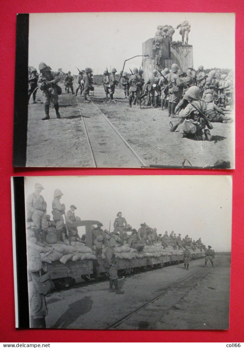 AFN Corps Expéditionnaire Français 5 Photos Casque Colonial Et Chemin De Fer 10.5x14.7cm - Guerre, Militaire