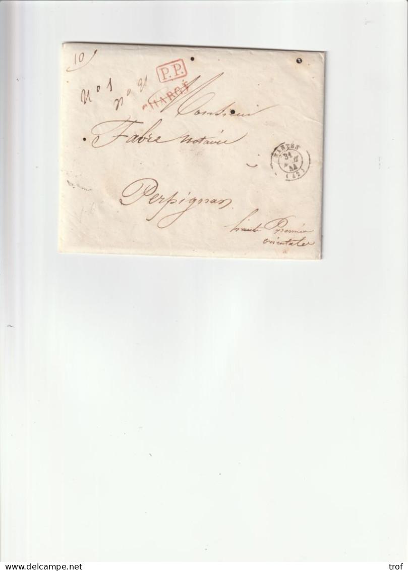 Lettre Chargée En Port Payé Tad Nantes Du 31 Août 1844 Pour Perpignan - 1801-1848: Precursors XIX