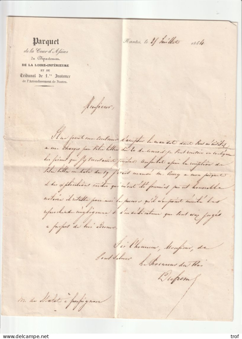 Lettre Chargée En Port Payé Tad Nantes Du 31 Août 1844 Pour Perpignan - 1801-1848: Vorläufer XIX