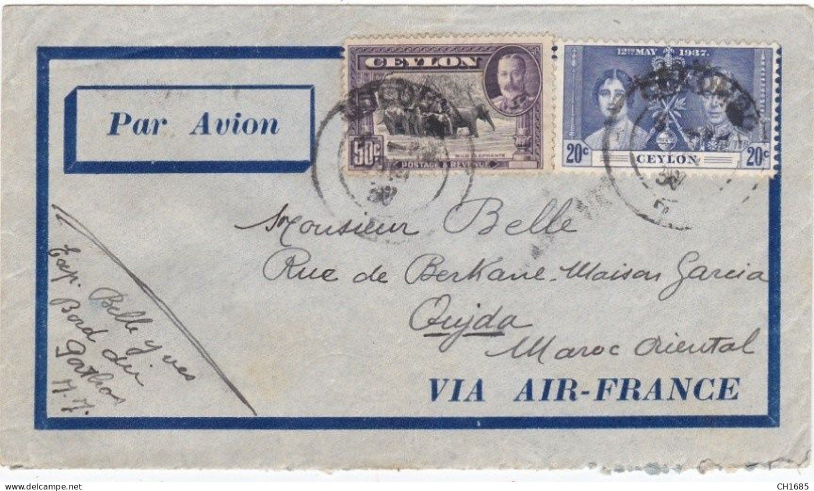 CEYLAN : Lettre De Colombo Pour Le Maroc Via Air France - Sri Lanka (Ceylon) (1948-...)
