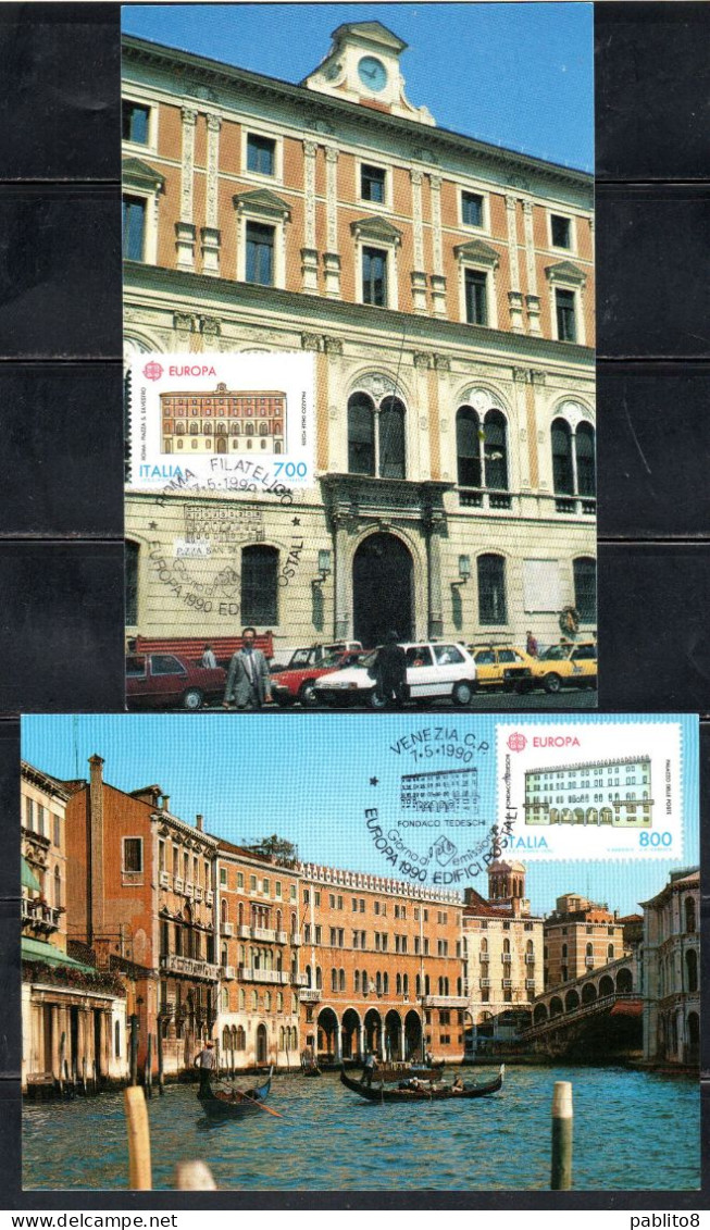 ITALIA REPUBBLICA ITALY REPUBLIC 1990 EUROPA CEPT EDIFICI POSTALI SERIE COMPLETA SET CARTOLINA MAXI MAXIMUM CARD - Maximumkarten (MC)