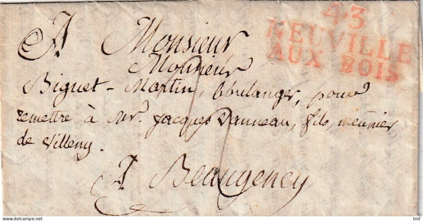MP 43/NEUVILLE/AUX BOIS (Loire) Pour Beaugency. Lettre D'ASCHERES Du 10 Mai 1817 - 1801-1848: Précurseurs XIX