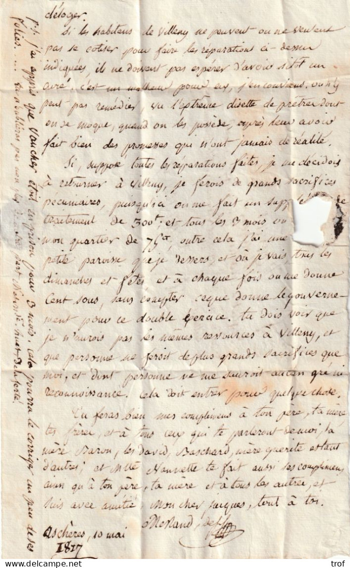 MP 43/NEUVILLE/AUX BOIS (Loire) Pour Beaugency. Lettre D'ASCHERES Du 10 Mai 1817 - 1801-1848: Precursors XIX