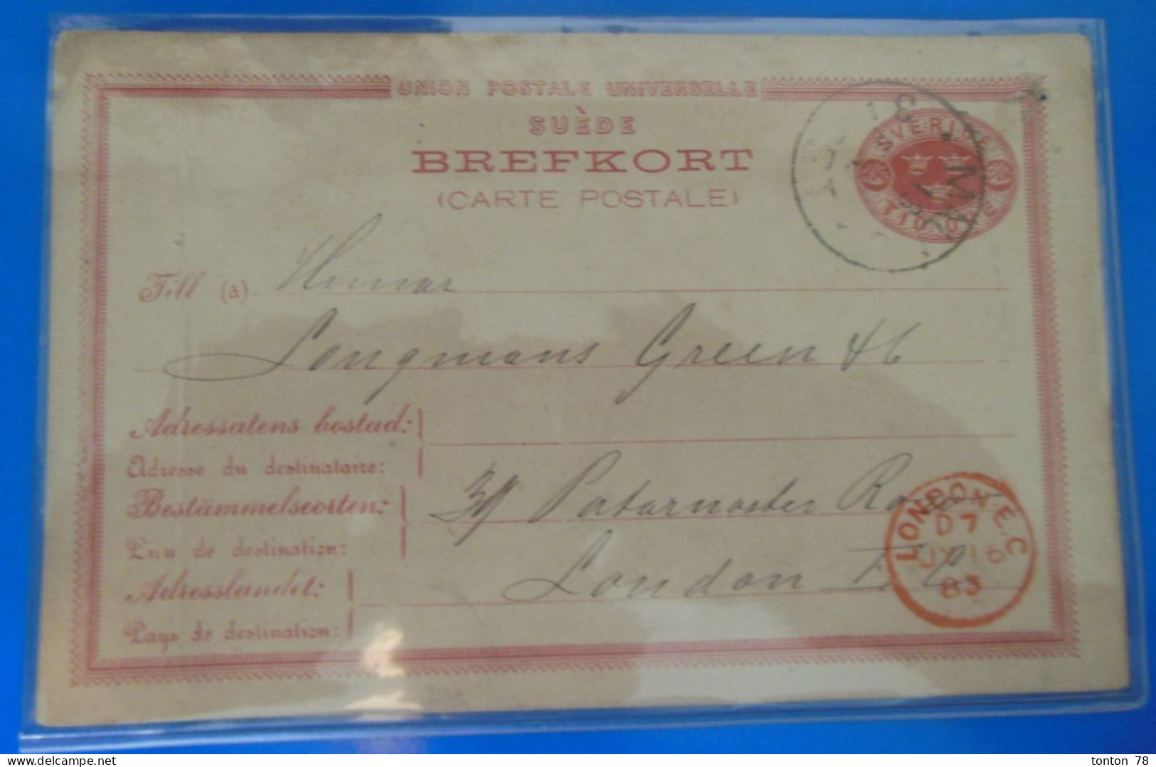 ENTIER POSTAL SUR CARTE   -  1883  -  TAMPON ROUGE - Postal Stationery