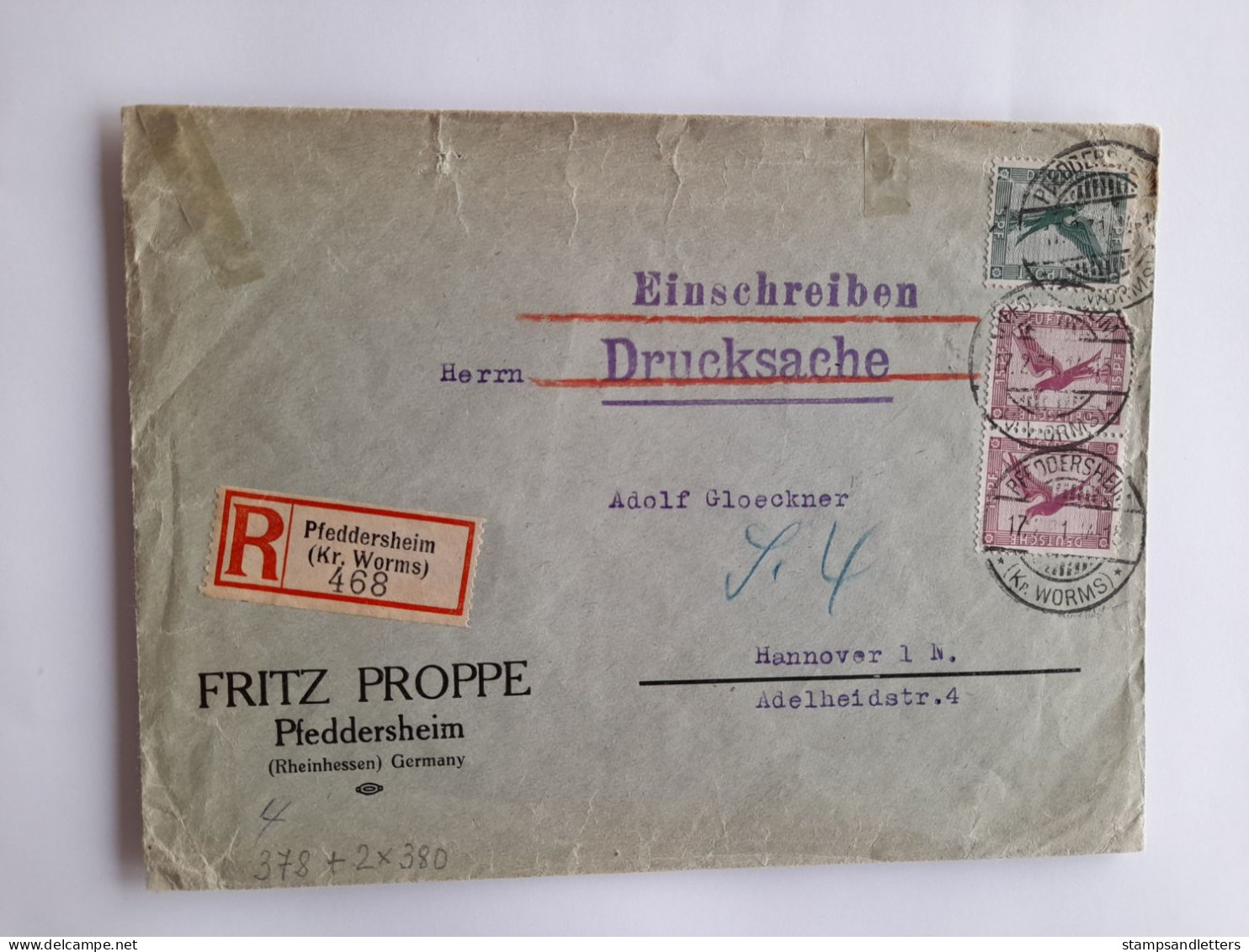 Cover From Pfeddersheim To Hannover. - Briefe U. Dokumente
