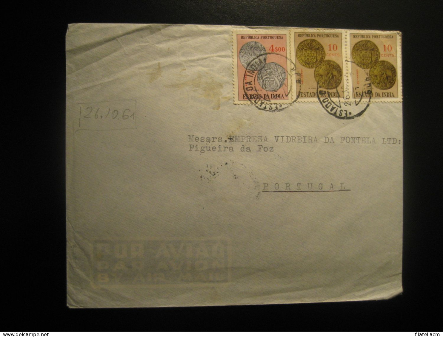 GOA 1961 To Figueira Da Foz Air Mail Cancel Cover 3 Coins Stamp Portuguese INDIA Colonies Portugal - Portugiesisch-Indien