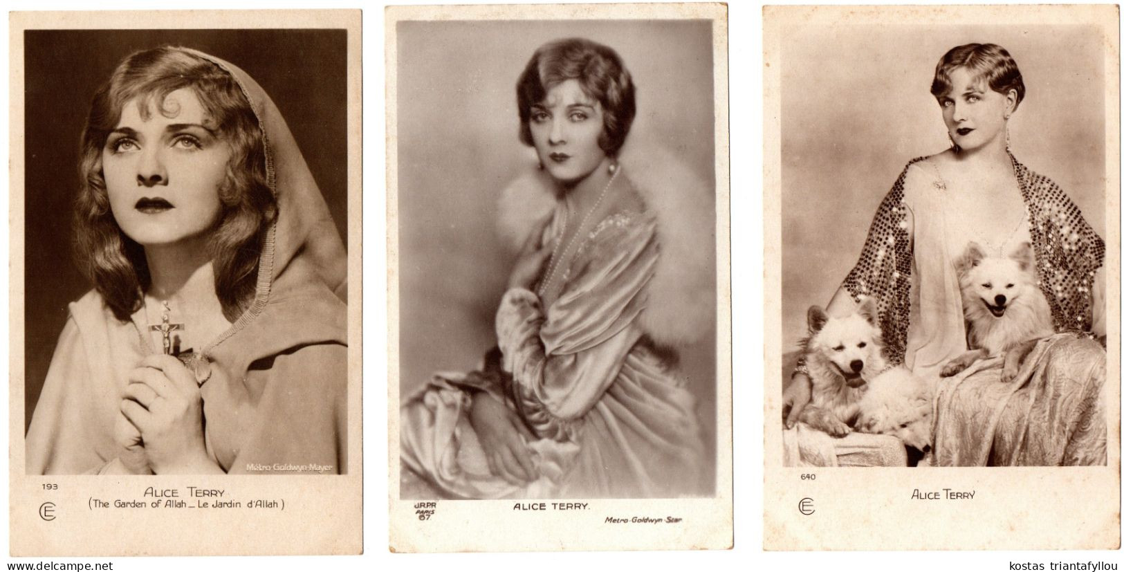 LOT 5, ACTRESS, ALICE TERRY, 3 POSTCARDS - Attori