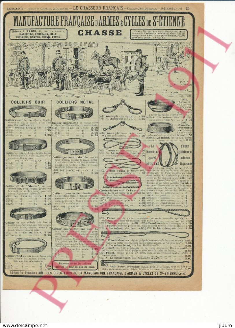 Publicité 1911 Colliers Pour Chiens Chasse à Courre équipage Meute Cor Mascotte - Publicités