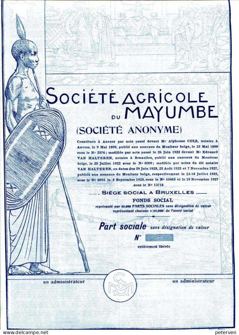Congo Belge: Société AGRICOLE Du MAYUMBE; Part Sociale - Afrique