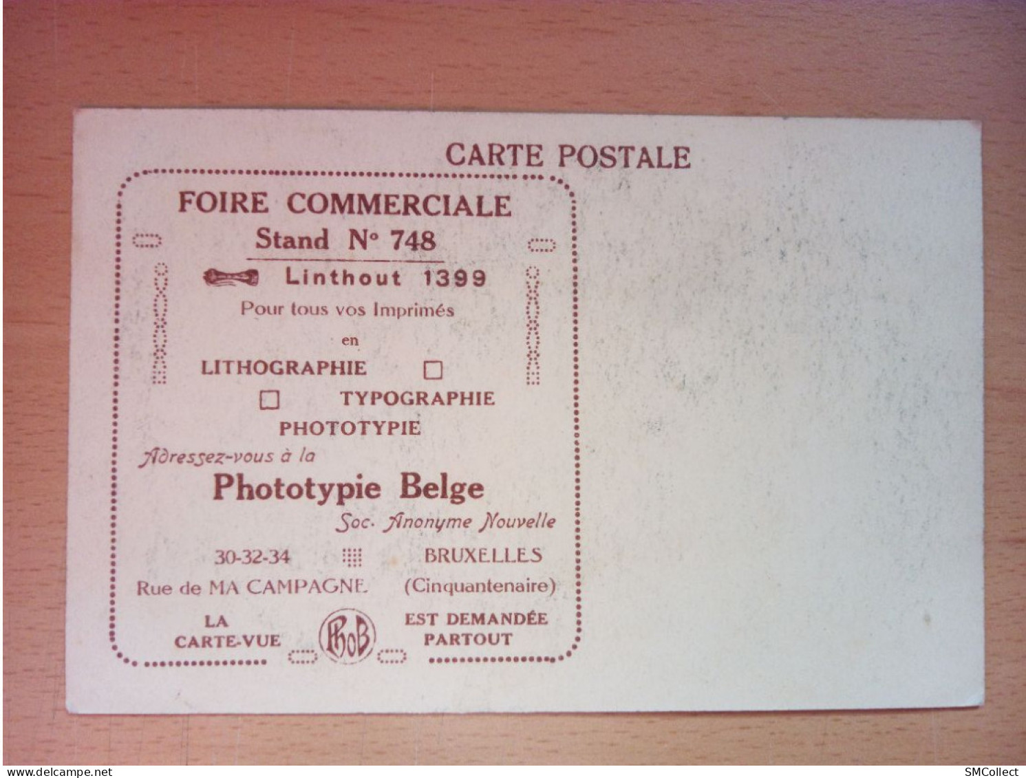 Bruxelles, Foire Commerciale. Carte Publicitaire Pour La Phototypie Belge  (A17p49) - Werbepostkarten