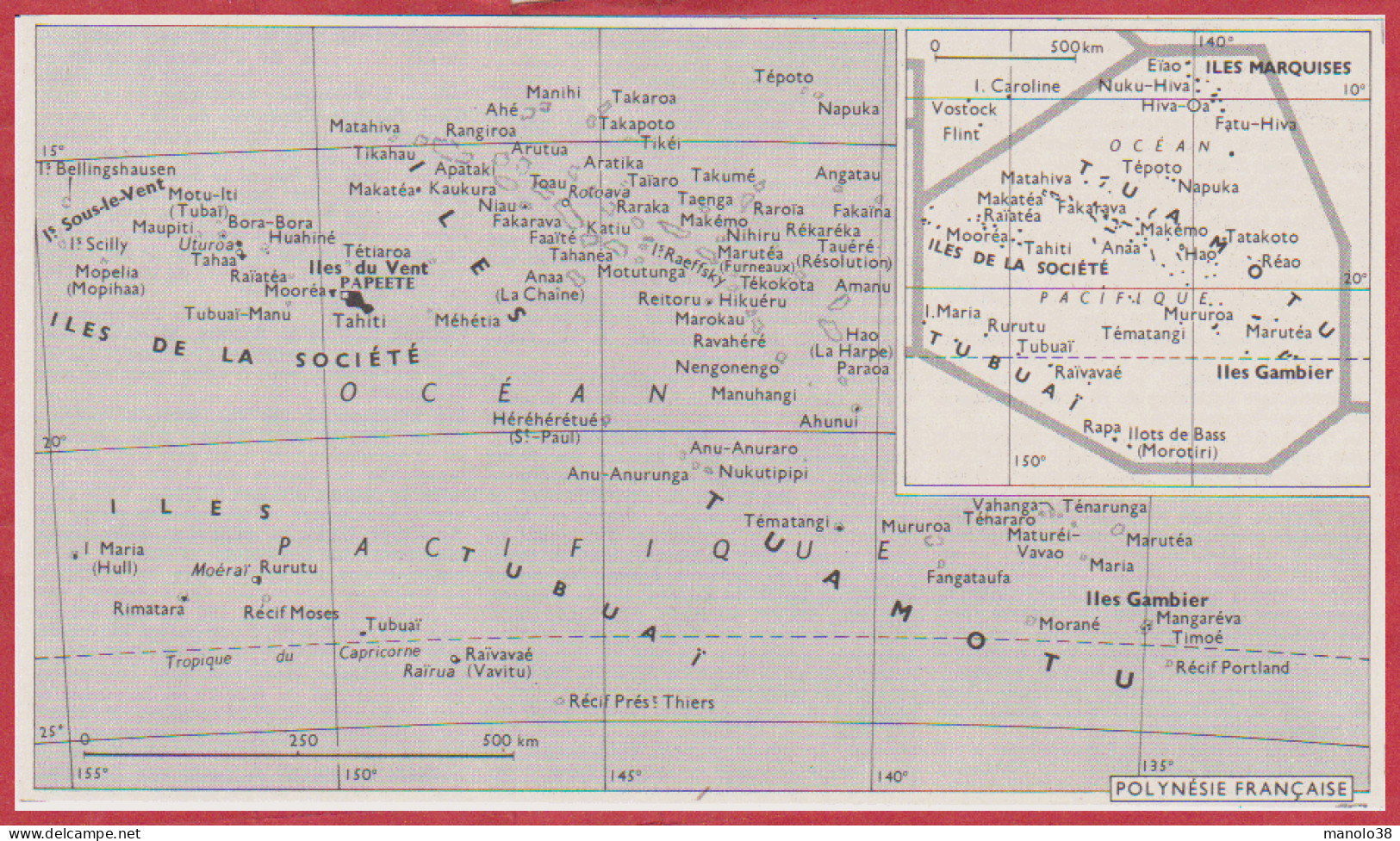 Carte De La Polynésie Française. Larousse 1960. - Documents Historiques