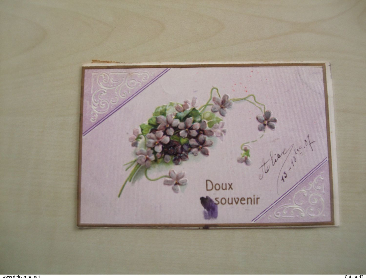 Carte Postale Ancienne 1907 BOUQUET DE VIOLETTES Doux Souvenir - Fleurs
