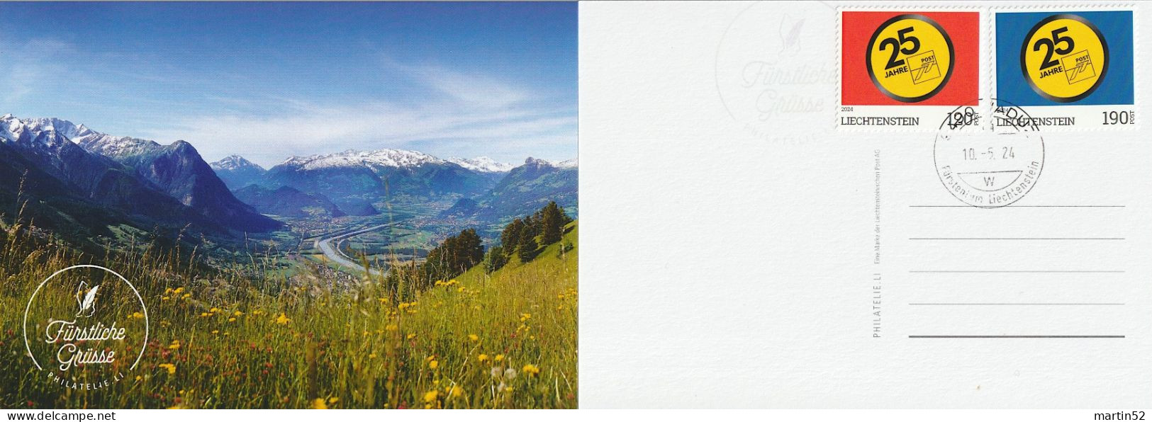 Liechtenstein 2024: 25 Jahre FL-Post (120+190) Auf Bild-PK "fürstliche Grüsse" Mit ET-⊙ VADUZ 12.5.24 - FDC