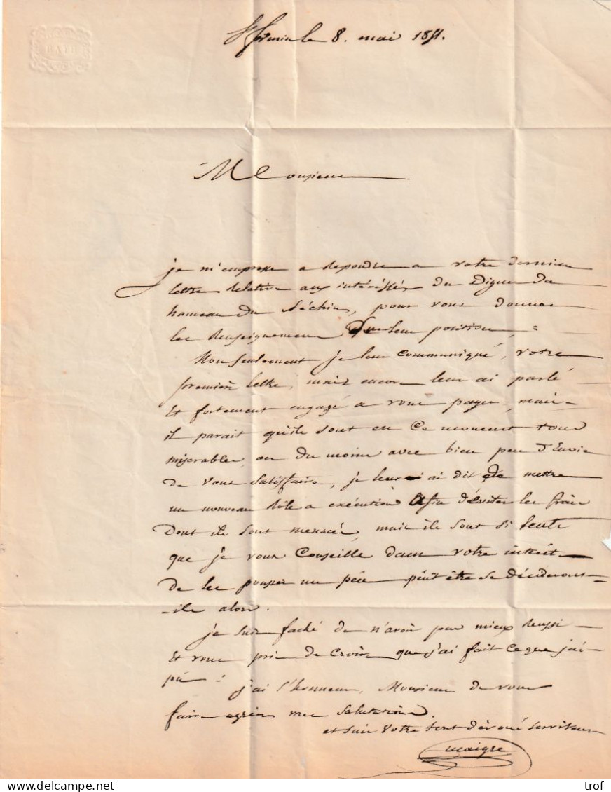 Cursive 4/St Firmin-en-Valgodemara (Hautes Alpes)  Pour Grenoble Du 8 Mai 1851 - 1801-1848: Precursors XIX