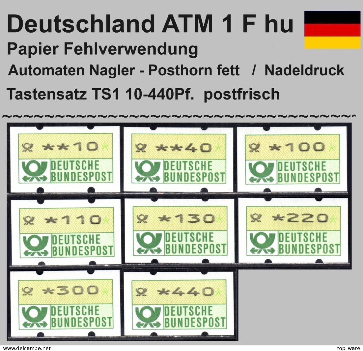 Deutschland Bund ATM 1 F Hu / Fehlverwendung Nagler Posthornaufdruck Tastensatz TS1 Postfrisch - Machine Labels [ATM]