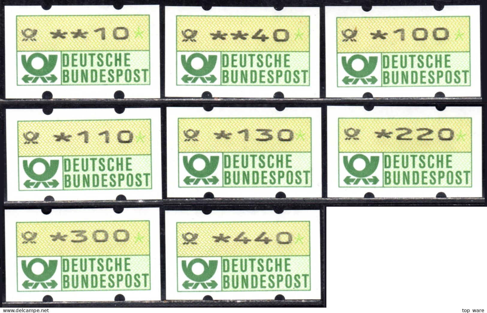 Deutschland Bund ATM 1 F Hu / Fehlverwendung Nagler Posthornaufdruck Tastensatz TS1 Postfrisch - Machine Labels [ATM]