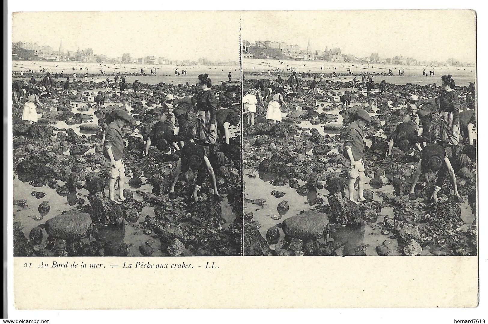 Metier - Peche  - Au Bord De La Mer  - Carte Stereoscopique -  La Peche Aux Crabes - Fishing