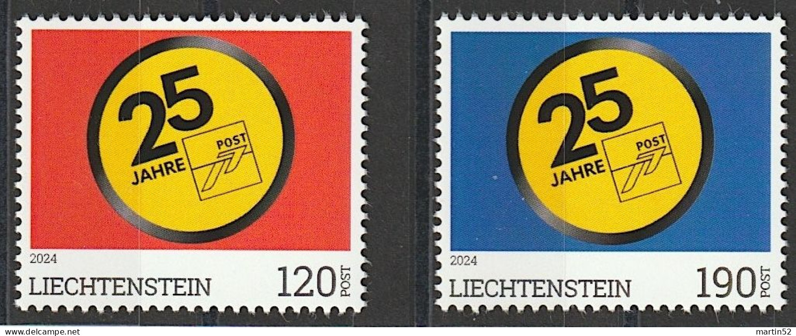 Liechtenstein 2024: 25 Jahre Unabhängige Liechtensteinische Post (120+190) Satz ** MNH (autocollant Self-adhesiv) - Ungebraucht