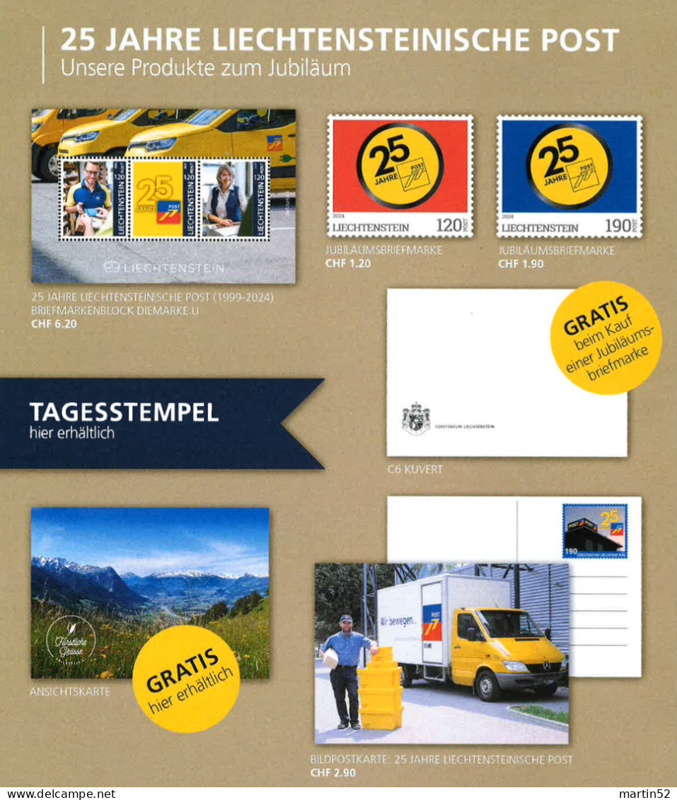 Liechtenstein 2024: 25 Jahre Unabhängige Liechtensteinische Post (120+190) Satz ** MNH (autocollant Self-adhesiv) - Neufs