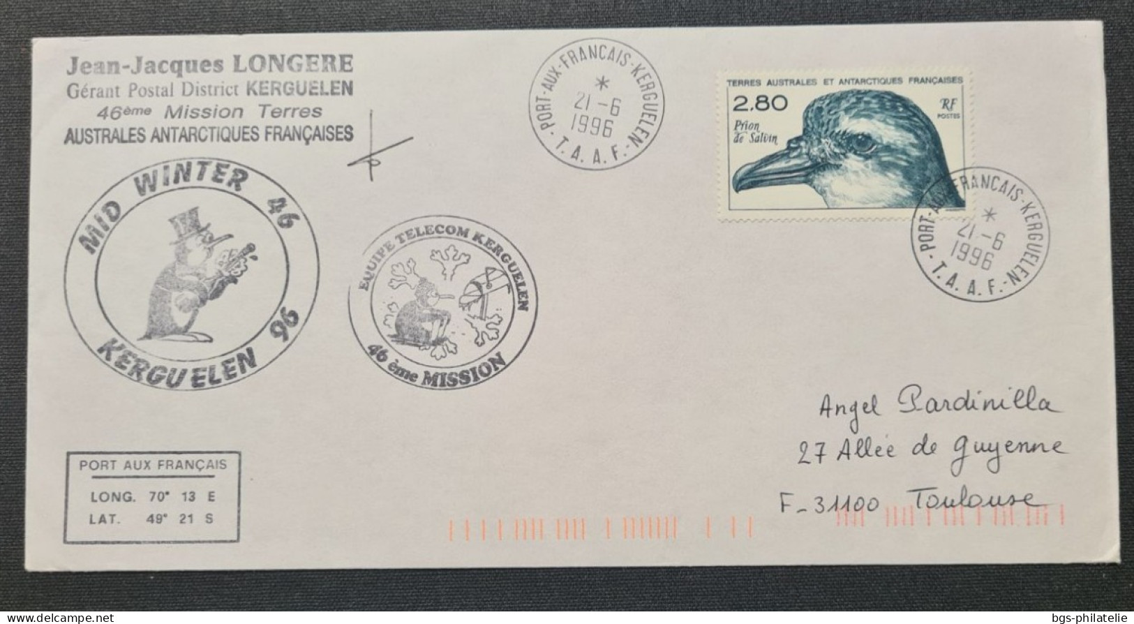TAAF,  Timbre Numéro 189 Oblitéré De Kerguelen Le 21/6/1996. - Covers & Documents