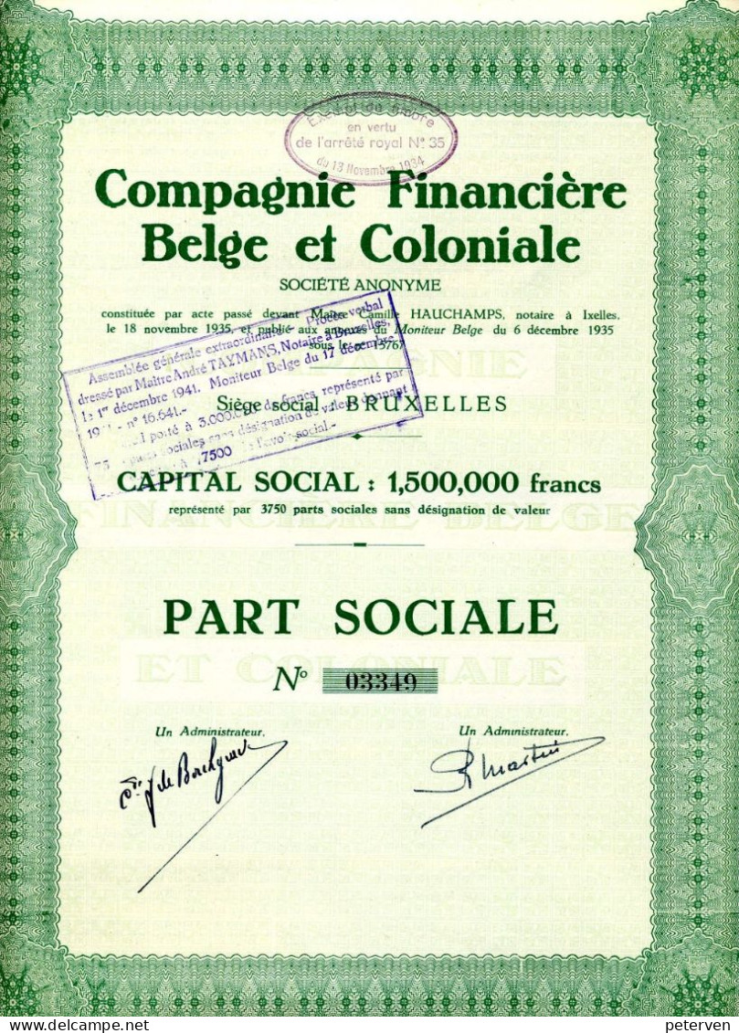 Congo Belge: COMPAGNIE FINANCIÈRE BELGE Et COLONIALE - Afrika