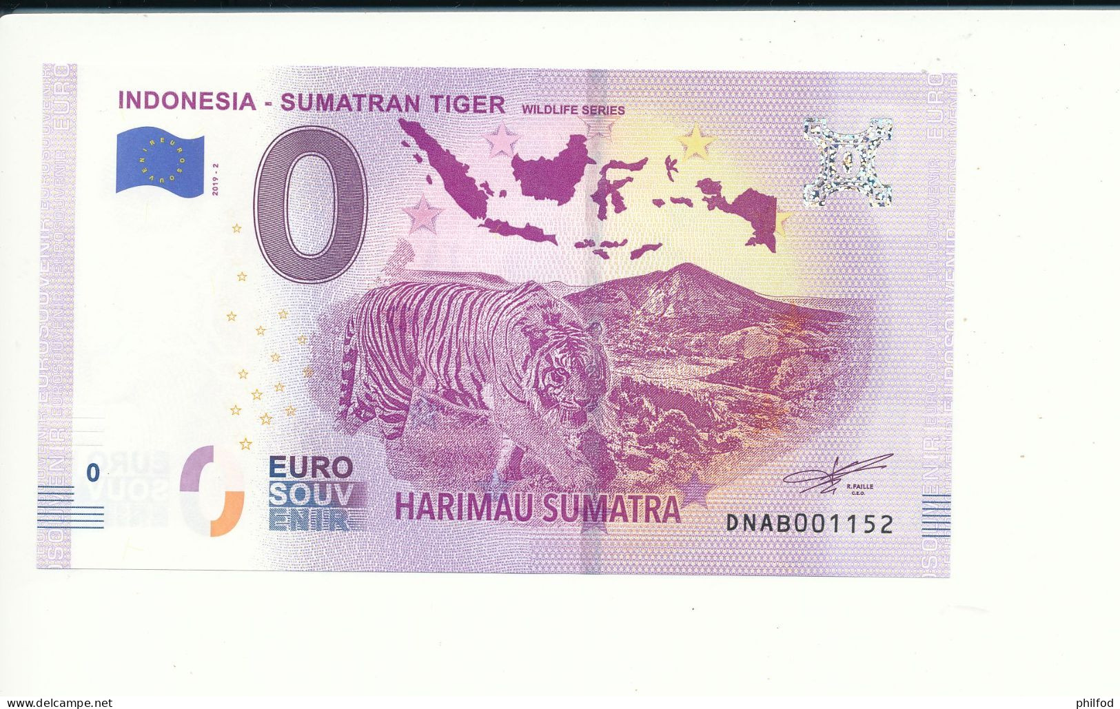 Billet Touristique  0 Euro  - INDONESIA - SUMATRAN TIGER WILDLIFE SERIES - DNAB - 2019-2  n°  1152 - Sonstige & Ohne Zuordnung