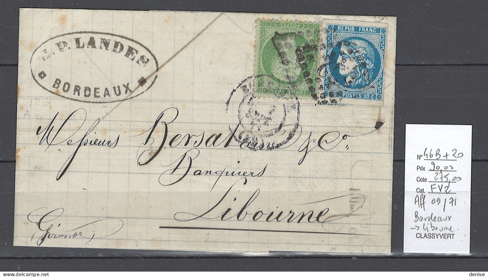 France - Lettre Bordeaux - Affranchissement 09/1871 - EMISSION DE BORDEAUX - 1849-1876: Classic Period