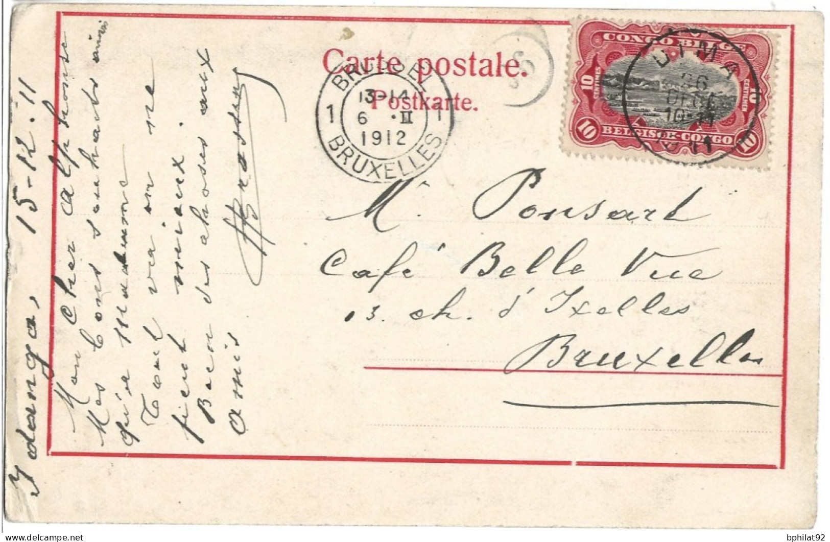 !!! CONGO, CPA DE 1911, DÉPART IDANGA POUR BRUXELLES (BELGIQUE) - Covers & Documents