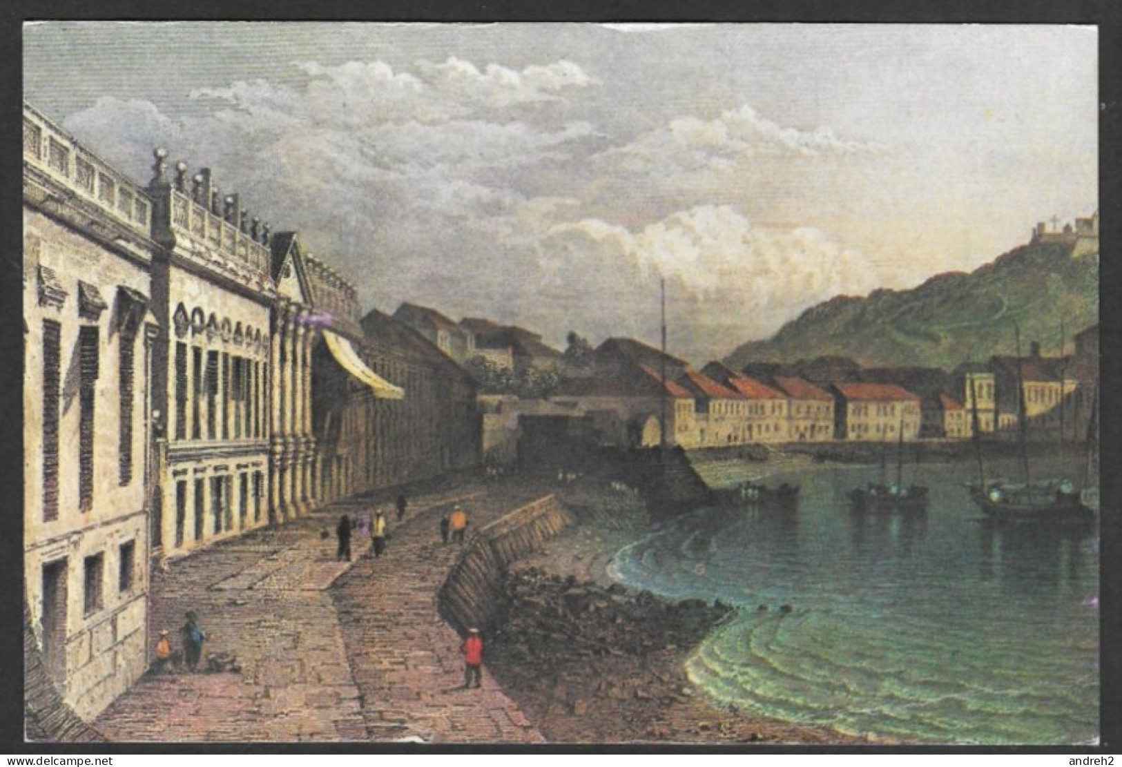 Maucau Circa 1835 - Peinture  Chine - The Praia Grande, Lookin, To Towards Guia Hill - Printed By Shun Tak Shipping - Chine