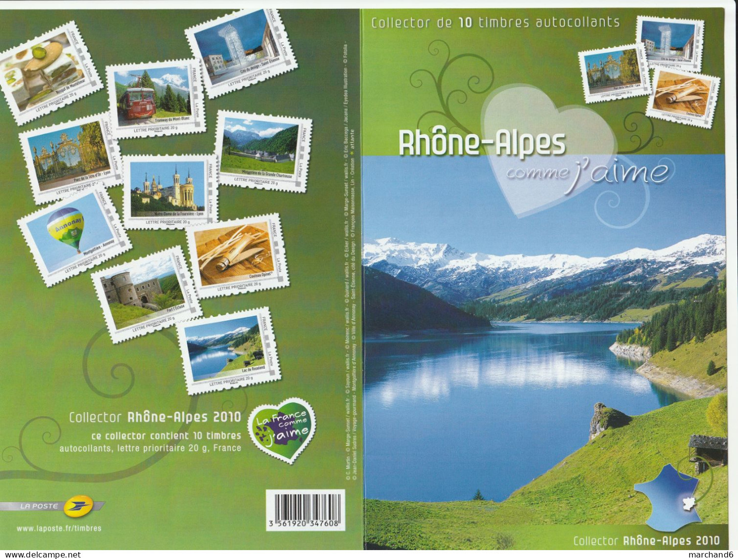 Feuillet Collector Rhone Alpes Série 2 France 2010 IDT L P 20gr 10 Timbres Autoadhésifs N°72 - Collectors