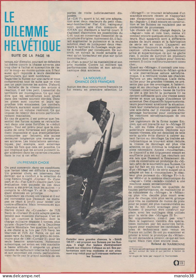 L'armée Helvétique, Renouvelle Son Aviation. Suisse. Le Choix Entre Divers Avions. Avion. Aviation. Reportage. 1970 - Documentos Históricos