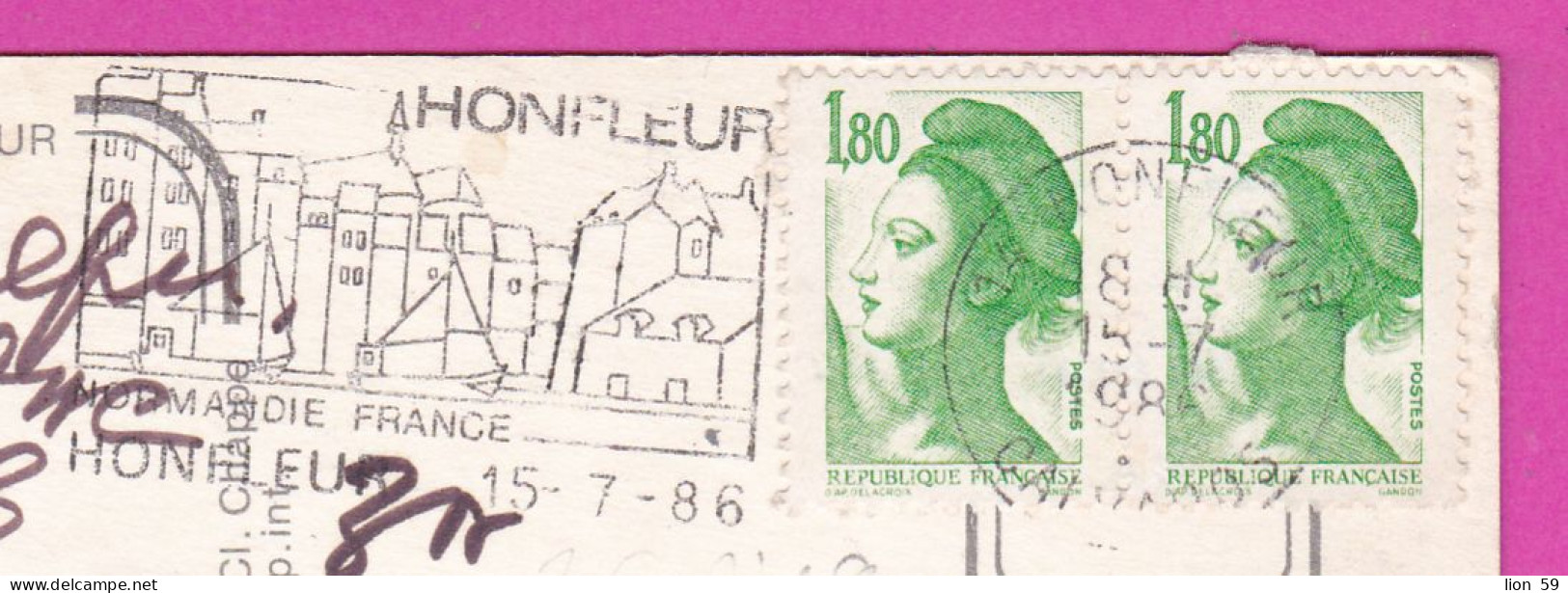 294214 / France - Normandie , HONFLEUR PC 1985 Serres-Caste USED 1.80+1.80 Fr. Liberty Of Gandon , Flamme HONFLEUR  Norm - 1982-1990 Liberté (Gandon)