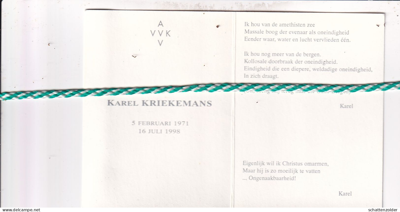 Karel Kriekemans, 1971, 1998. AVV VVK. Foto - Décès