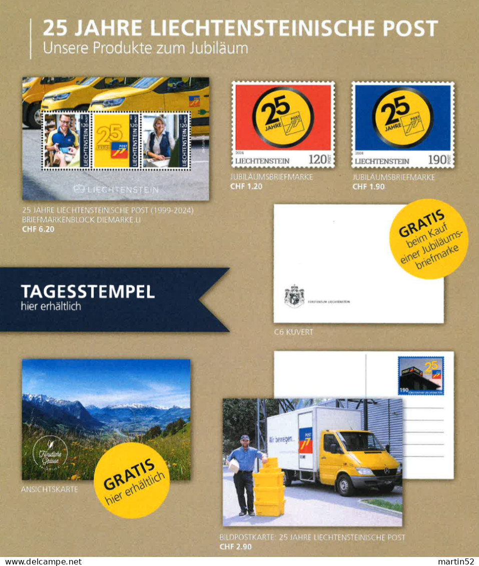 Liechtenstein 2024: 25 Jahre Unabhängige Liechtensteinische Post (120+190) Block + TAB ** MNH (autocollant Self-adhesiv) - Ungebraucht