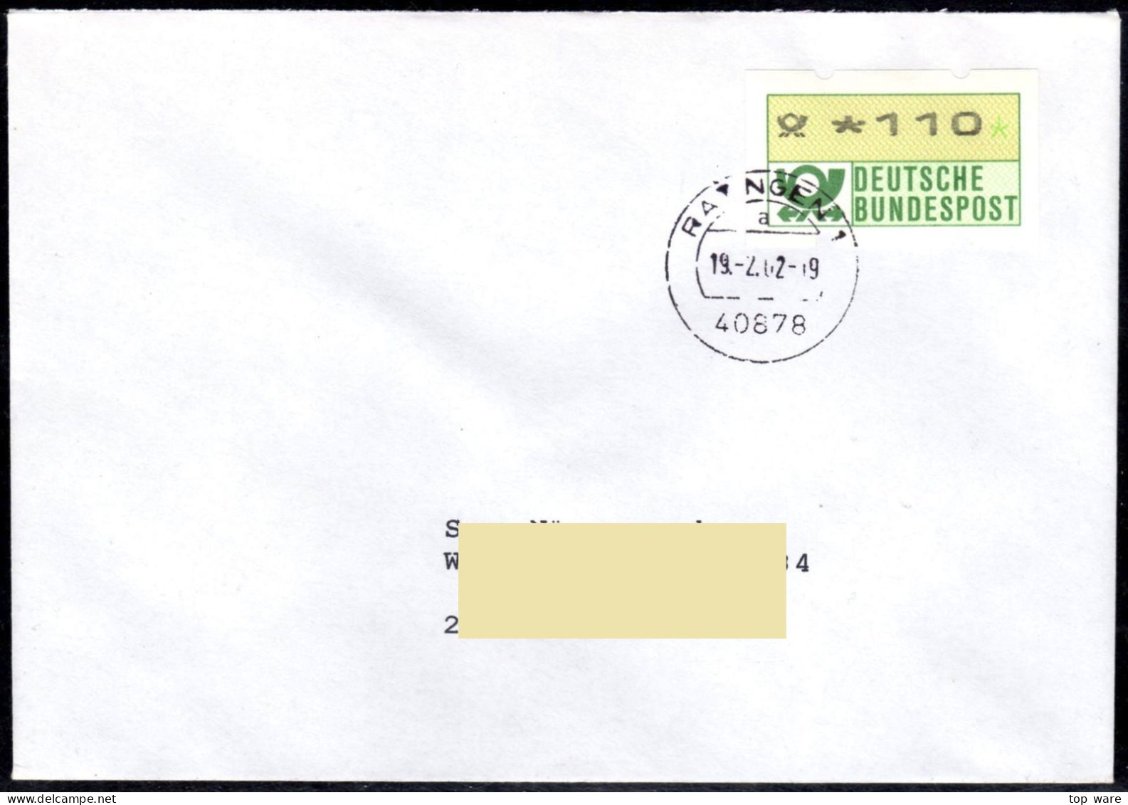 Deutschland Bund ATM 1 F Hu / Fehlverwendung Nagler Posthornaufdruck Brief 110Pf. 19.2.02 Von Ratingen 1 - Machine Labels [ATM]