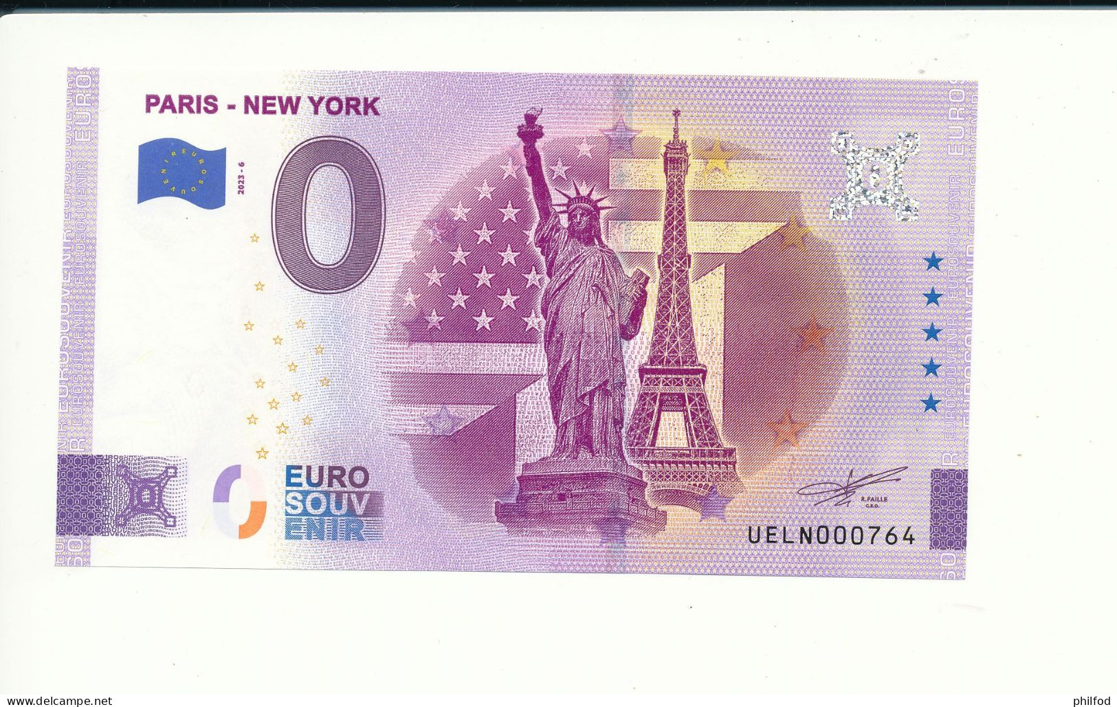 Billet Touristique 0 Euro - PARIS - NEW YORK  - UELN- 2023-6  - N° 764 - Autres & Non Classés