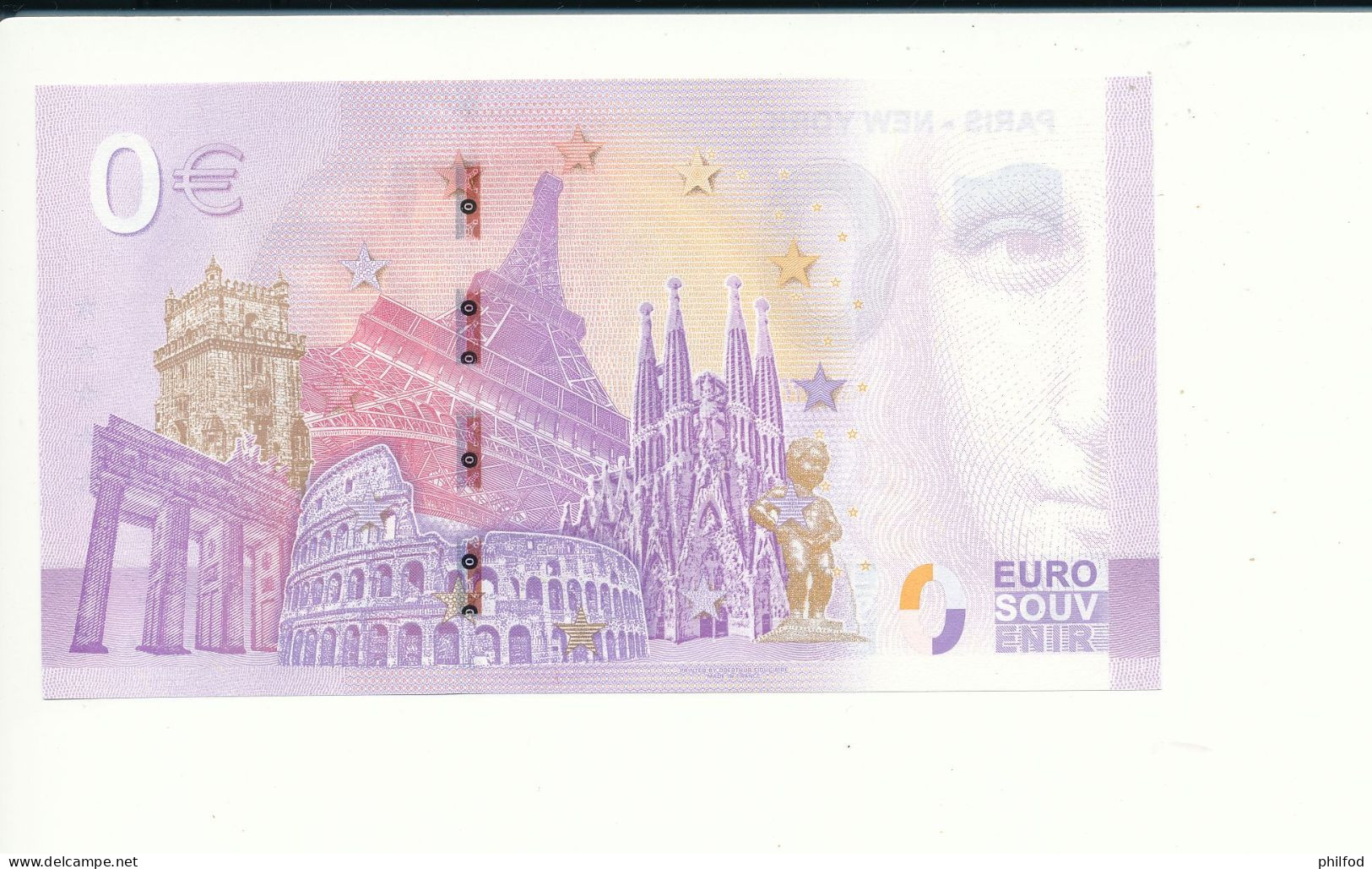 Billet Touristique 0 Euro - PARIS - NEW YORK  - UELN- 2023-6  - N° 764 - Andere & Zonder Classificatie