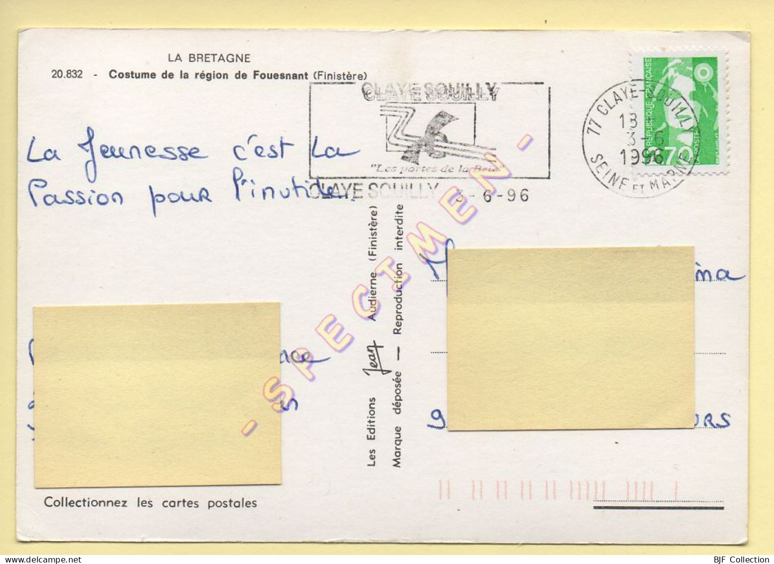 29. Costume De La Région De Fouesnant (animée) (voir Scan Recto/verso) - Fouesnant