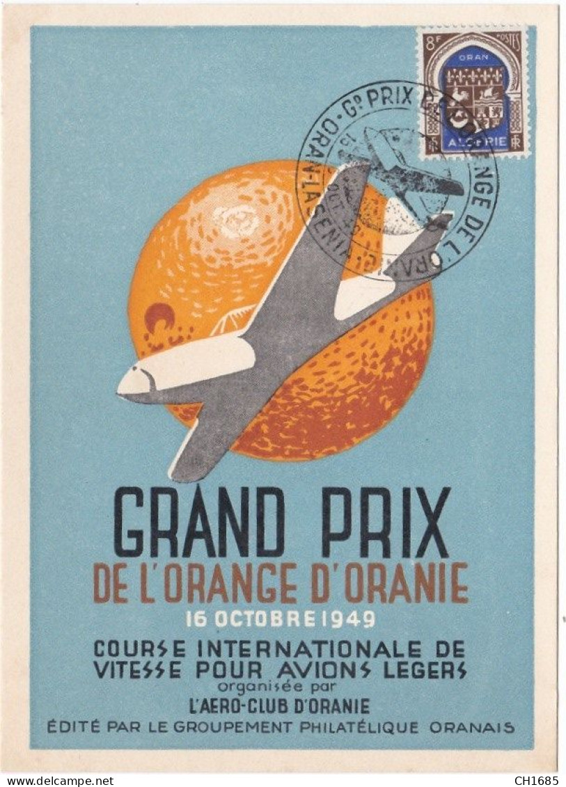 ALGERIE : Blason Oran Sur Carte Du Grand Prix De L'orange D'Oranie - Lettres & Documents