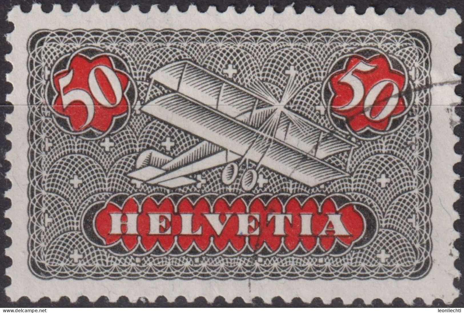 1923 Flugpost Schweiz ⵙ Zum:CH F9, Mi:CH 184x,Yt:CH.PA9, Schwarz/rot, Doppeldecker Flugzeug - Oblitérés