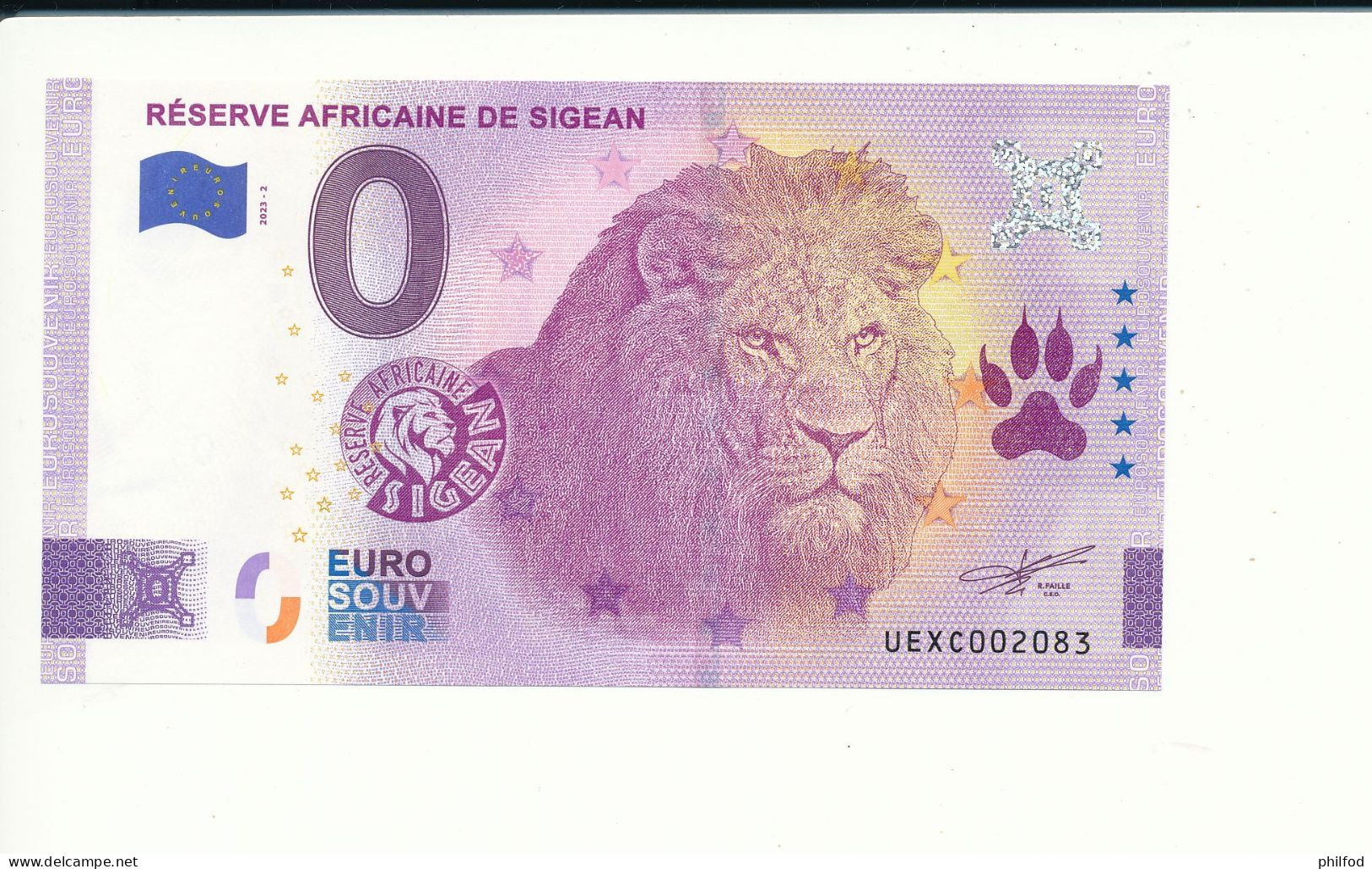 Billet Touristique 0 Euro - RESERVE AFRICAINE DE SIGEAN - UEXC - 2023-2  N° 2083 - Billet épuisé - Other & Unclassified