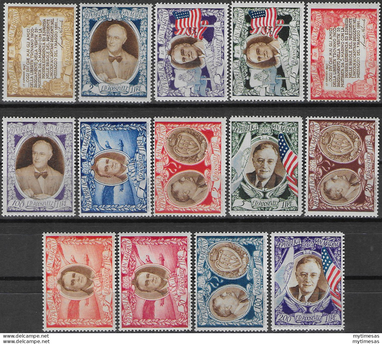 1947 San Marino Roosevelt 14v. MNH Sassone N. 301/06+A - Other & Unclassified