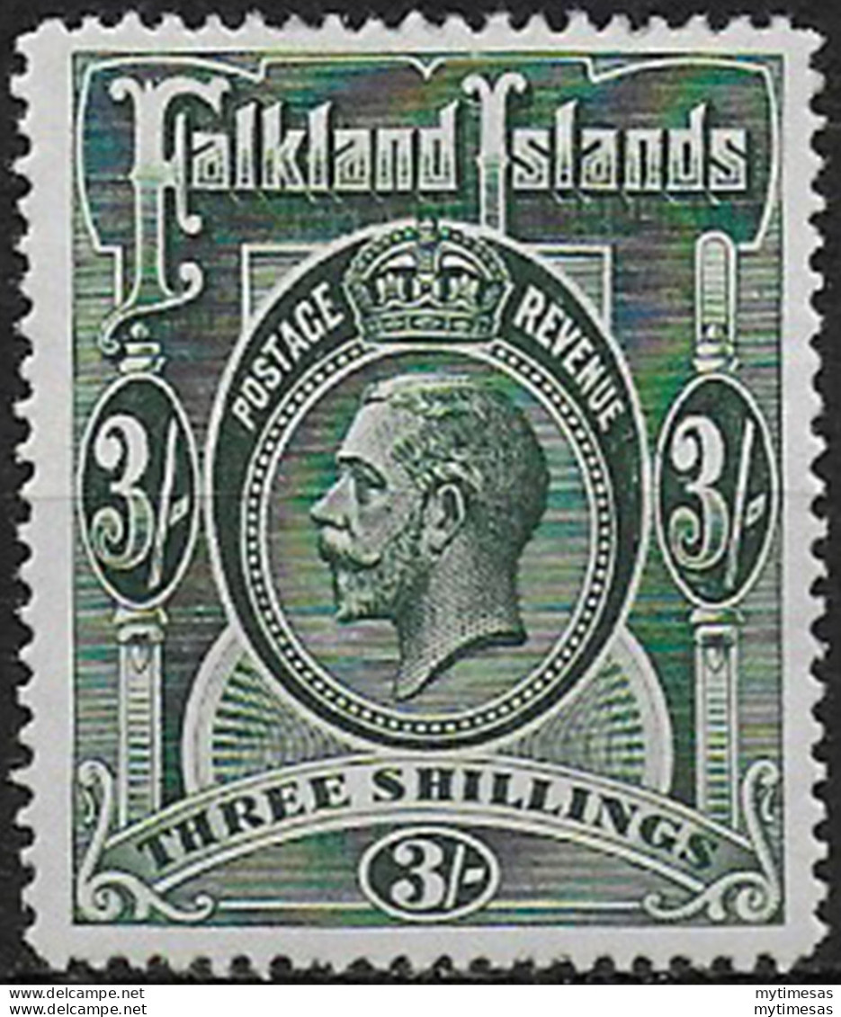 1912 Falkland Islands 3s. Slate Green MNH SG N. 66 - Sonstige & Ohne Zuordnung