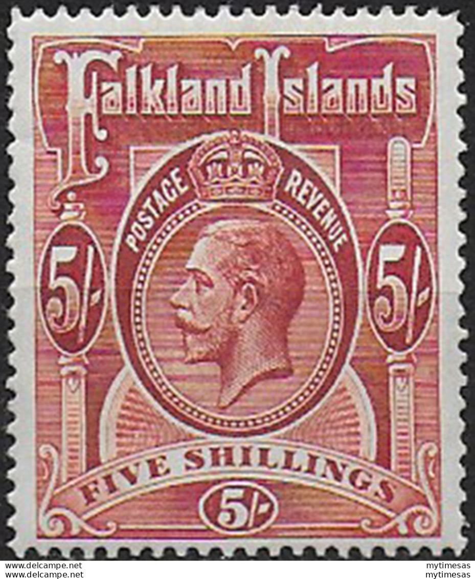 1912 Falkland Islands 5s. Deep Rose Red MNH SG N. 67 - Autres & Non Classés