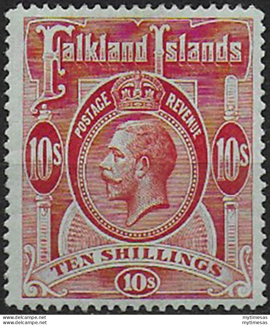 1914 Falkland Islands 10s. Red Green MNH SG N. 68 - Otros & Sin Clasificación