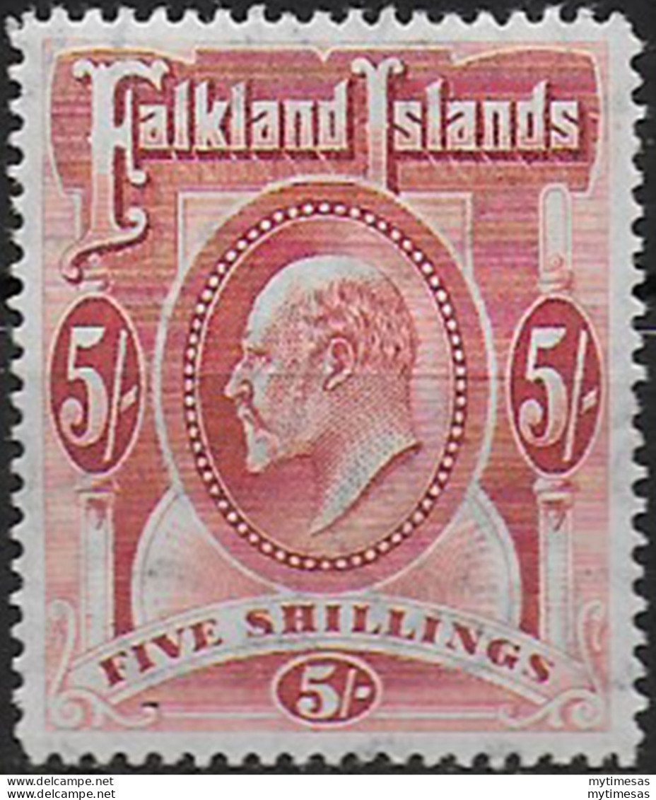 1904 Falkland Islands 5s. Red MNH SG N. 50 - Sonstige & Ohne Zuordnung